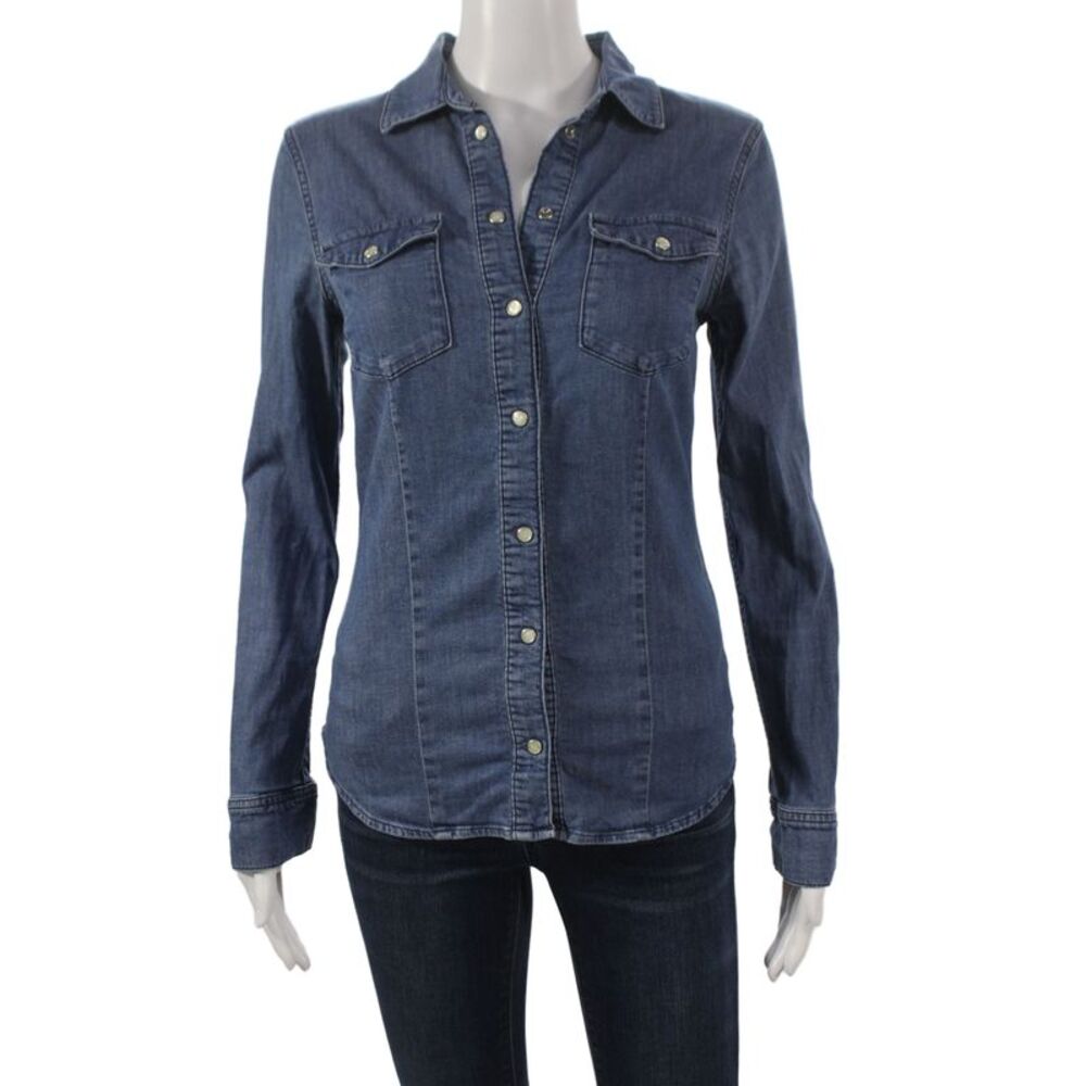 Massimo Womens Blue Cotton Collared Western Button-Up Long Sleeve Size S